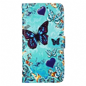 Folio-hoesje voor Samsung Galaxy S23 Ultra 5G Met Ketting String Vlinders