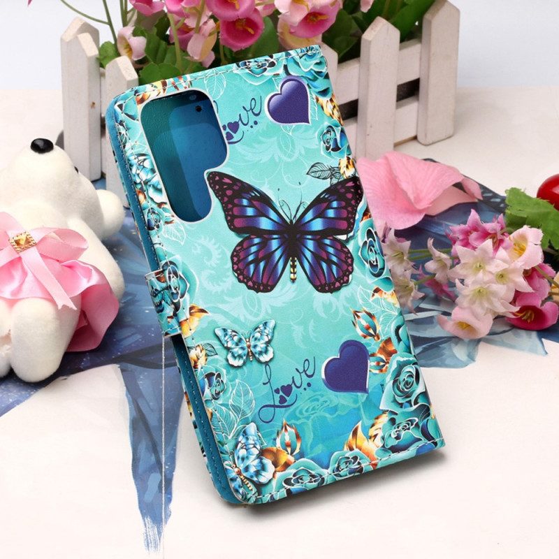 Folio-hoesje voor Samsung Galaxy S23 Ultra 5G Met Ketting String Vlinders