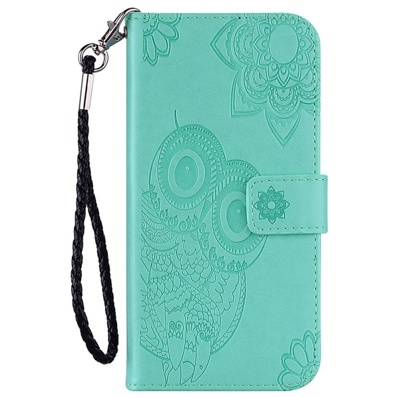 Folio-hoesje voor Samsung Galaxy S23 Ultra 5G Uil Mandala En Lanyard