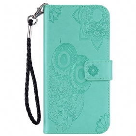 Folio-hoesje voor Samsung Galaxy S23 Ultra 5G Uil Mandala En Lanyard