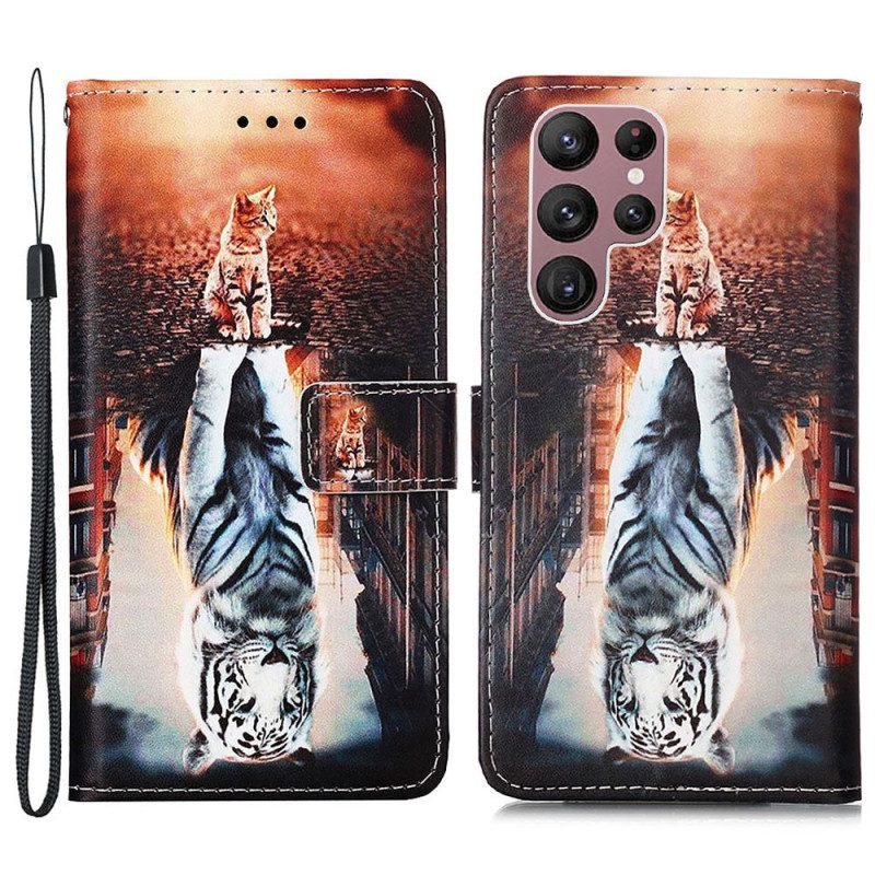 Leren Hoesje voor Samsung Galaxy S23 Ultra 5G Katje