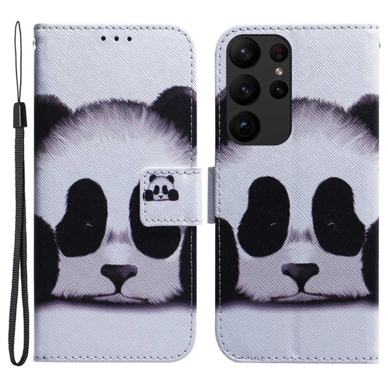 Leren Hoesje voor Samsung Galaxy S23 Ultra 5G Met Ketting Mijn Lanyard Panda