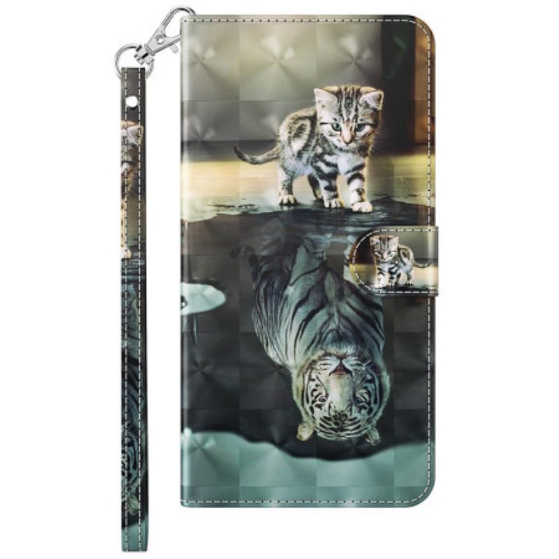 Leren Hoesje voor Samsung Galaxy S23 Ultra 5G Met Ketting Strappy Kitten Droom