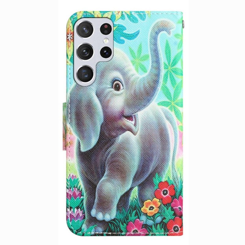 Leren Hoesje voor Samsung Galaxy S23 Ultra 5G Met Ketting String Olifant