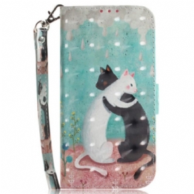 Leren Hoesje voor Samsung Galaxy S23 Ultra 5G Met Ketting Witte Kat Zwarte Kat Met Riem