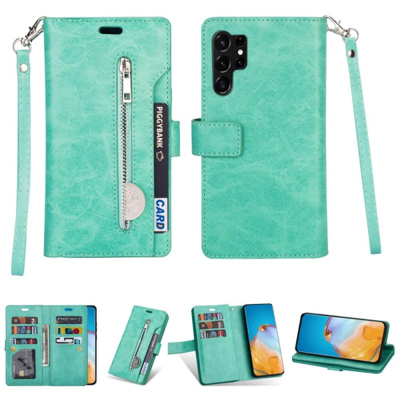 Leren Hoesje voor Samsung Galaxy S23 Ultra 5G Portemonnee Met Lanyard