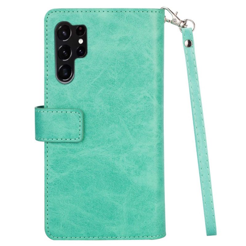 Leren Hoesje voor Samsung Galaxy S23 Ultra 5G Portemonnee Met Lanyard