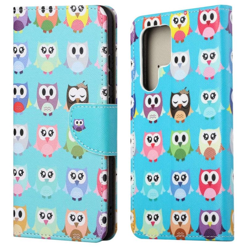 Leren Hoesje voor Samsung Galaxy S23 Ultra 5G Uilen