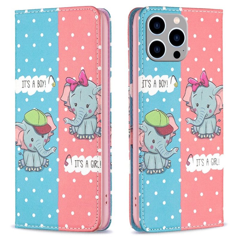 Bescherming Hoesje voor iPhone 14 Pro Max Folio-hoesje Baby Olifanten