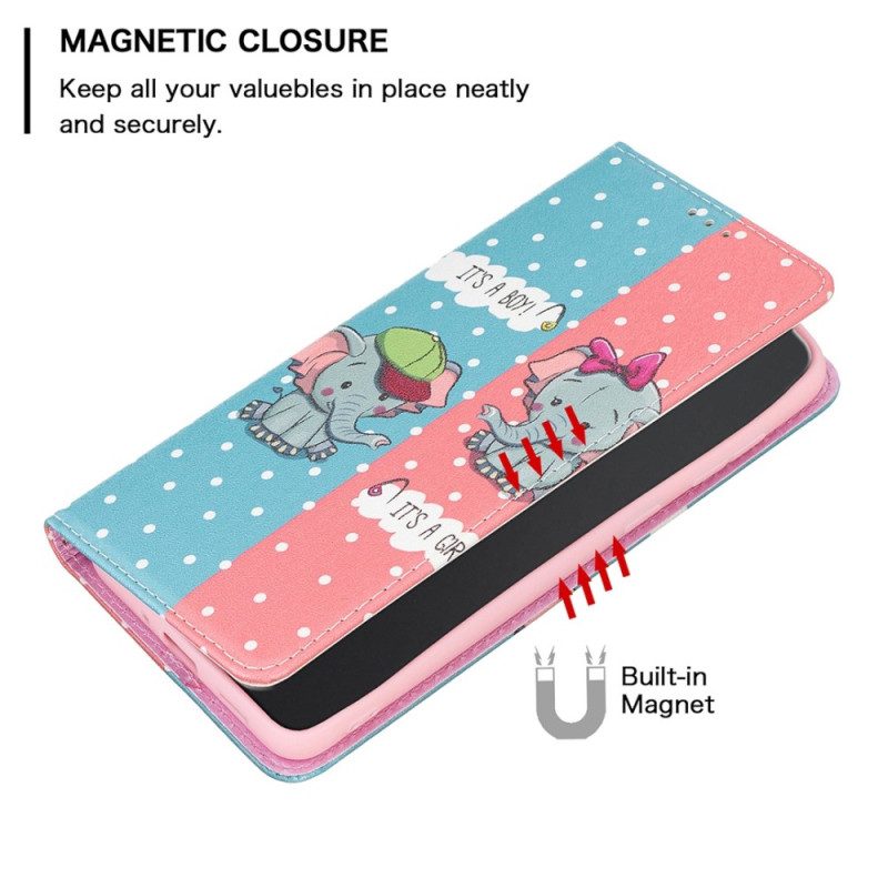 Bescherming Hoesje voor iPhone 14 Pro Max Folio-hoesje Baby Olifanten