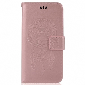 Flip Case voor iPhone 14 Pro Max Met Ketting Uil Dromenvanger Met Riem