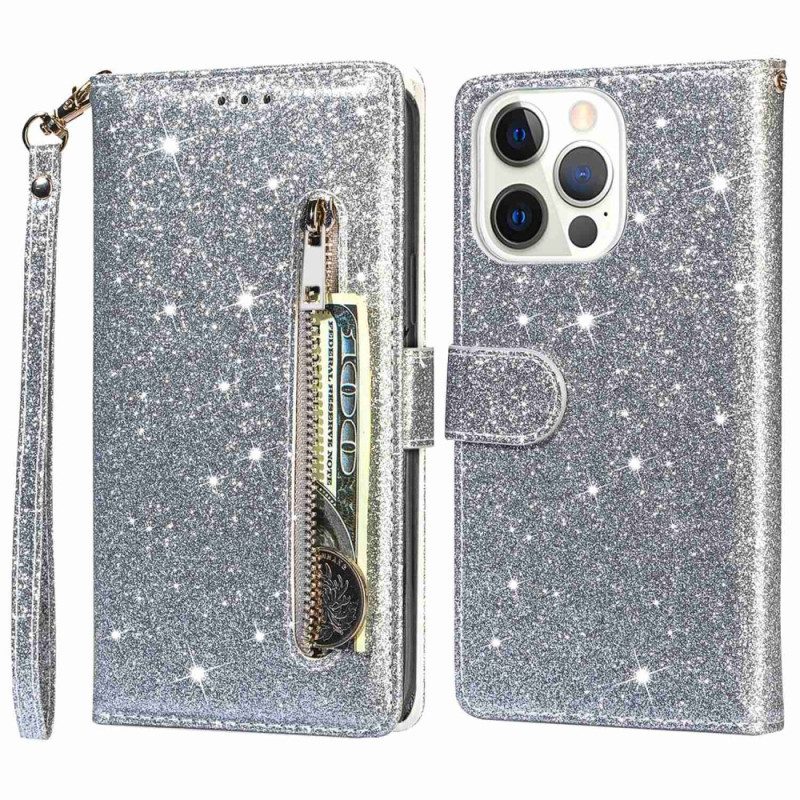 Folio-hoesje voor iPhone 14 Pro Max Portemonnee Leren Glitter Portemonnee