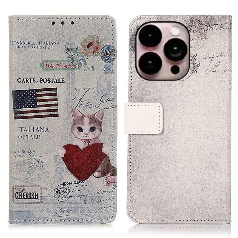 Folio-hoesje voor iPhone 14 Pro Max Reiziger Kat