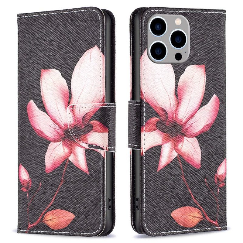 Folio-hoesje voor iPhone 14 Pro Max Roze Bloem