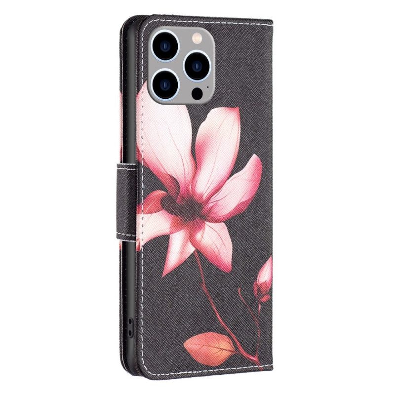 Folio-hoesje voor iPhone 14 Pro Max Roze Bloem