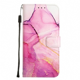 Leren Hoesje voor iPhone 14 Pro Max Met Ketting Marmer Strippen