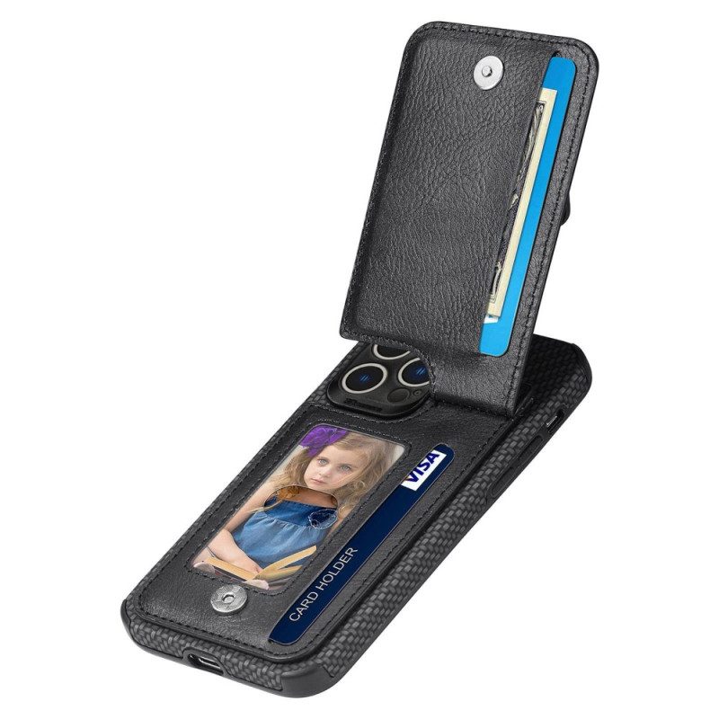 Telefoonhoesje voor iPhone 14 Pro Max Portemonnee Leren Koolstofvezel En Portemonnee