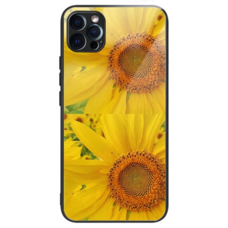 Telefoonhoesje voor iPhone 14 Pro Max Zonnebloemen Van Gehard Glas