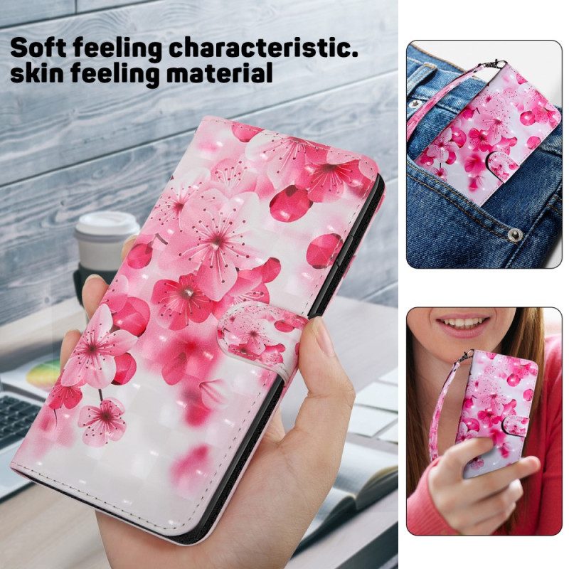 Flip Case voor iPhone 15 Pro Met Ketting Bandje Bloemen