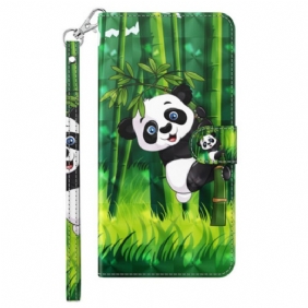 Folio-hoesje voor iPhone 15 Pro Met Ketting 3d Bamboe Panda Met Riem