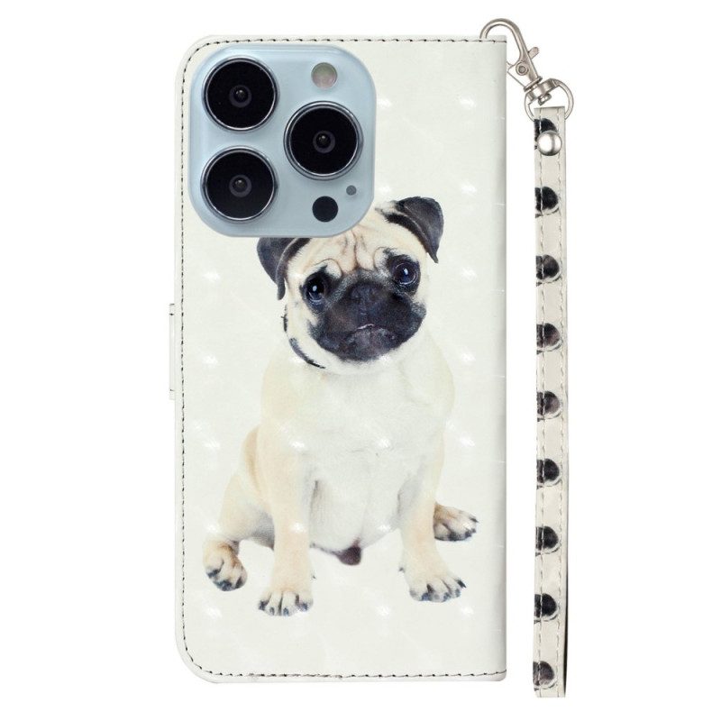 Folio-hoesje voor iPhone 15 Pro Met Ketting 3d Mopshond Met Riem