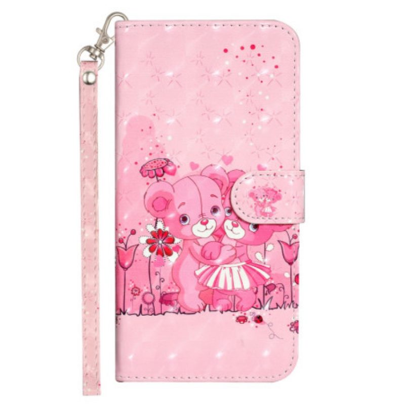 Folio-hoesje voor iPhone 15 Pro Met Ketting 3d Teddyberen Met Riem