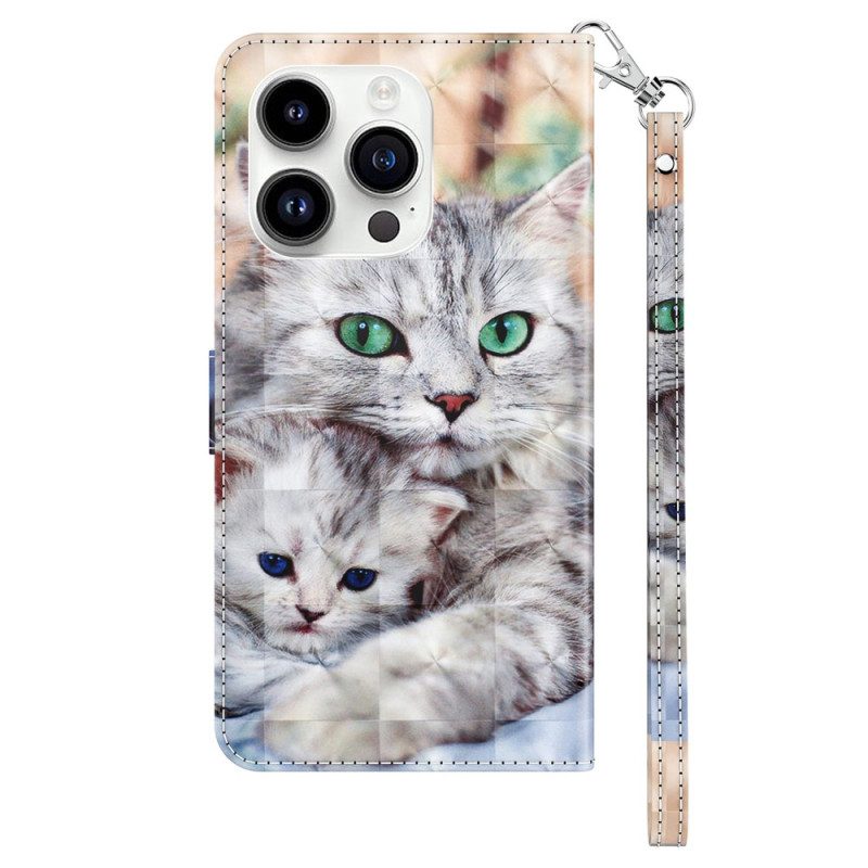 Folio-hoesje voor iPhone 15 Pro Met Ketting Zachte String Katten