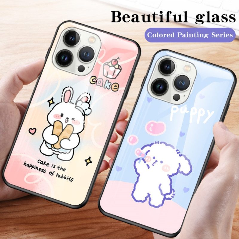 Hoesje voor iPhone 15 Pro Melkthee Konijn Gehard Glas