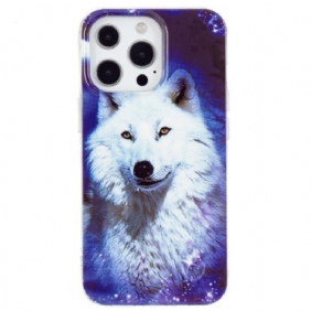 Telefoonhoesje voor iPhone 15 Pro Fluorescerende Witte Wolf