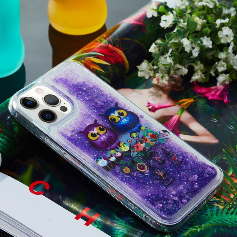 Telefoonhoesje voor iPhone 15 Pro Glitterpaar Uilen