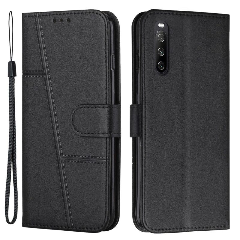 Flip Case voor Sony Xperia 10 IV Geometrische Lederen Stijl Met Riem