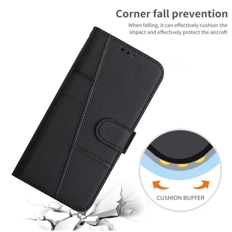 Flip Case voor Sony Xperia 10 IV Geometrische Lederen Stijl Met Riem