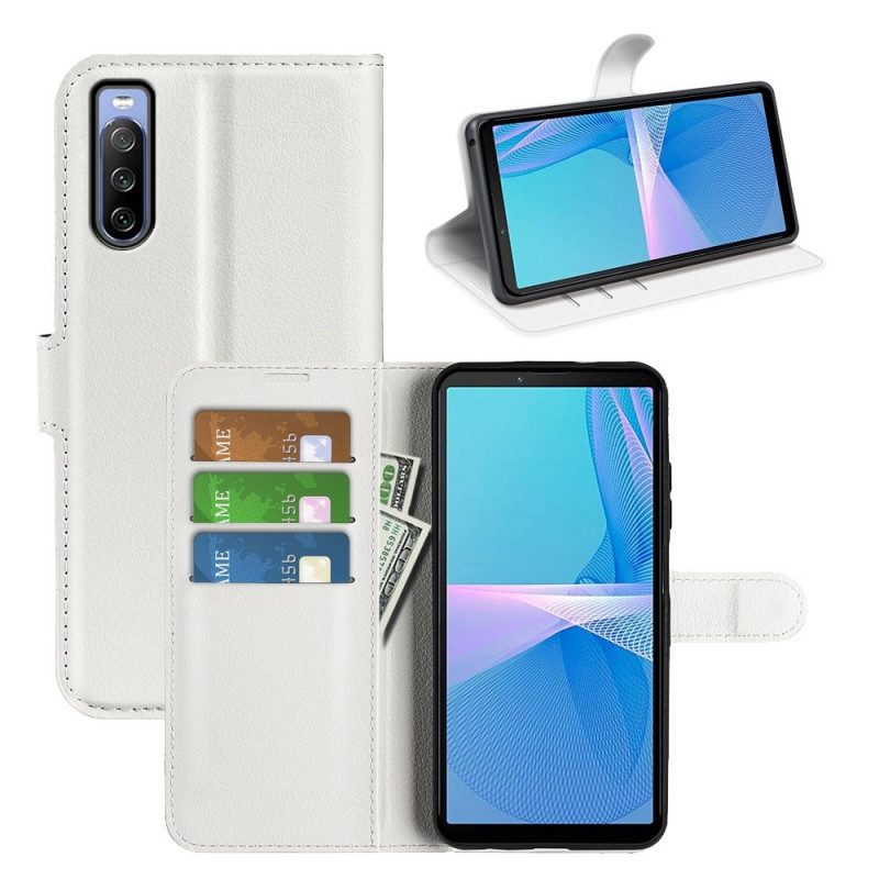 Flip Case voor Sony Xperia 10 IV Klassiek Lychee Kunstleer