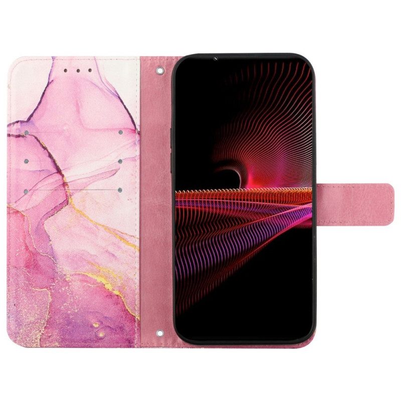 Flip Case voor Sony Xperia 10 IV Marmer Met Lanyard