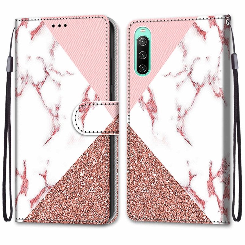 Folio-hoesje voor Sony Xperia 10 IV Marmer En Glitterdriehoek