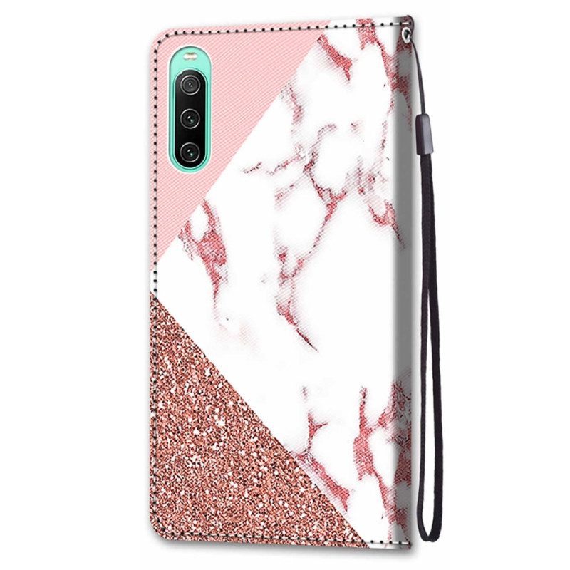 Folio-hoesje voor Sony Xperia 10 IV Marmer En Glitterdriehoek