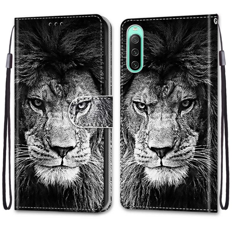 Folio-hoesje voor Sony Xperia 10 IV Met Ketting Lanyard Leeuw