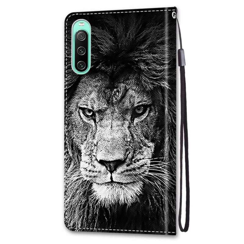 Folio-hoesje voor Sony Xperia 10 IV Met Ketting Lanyard Leeuw