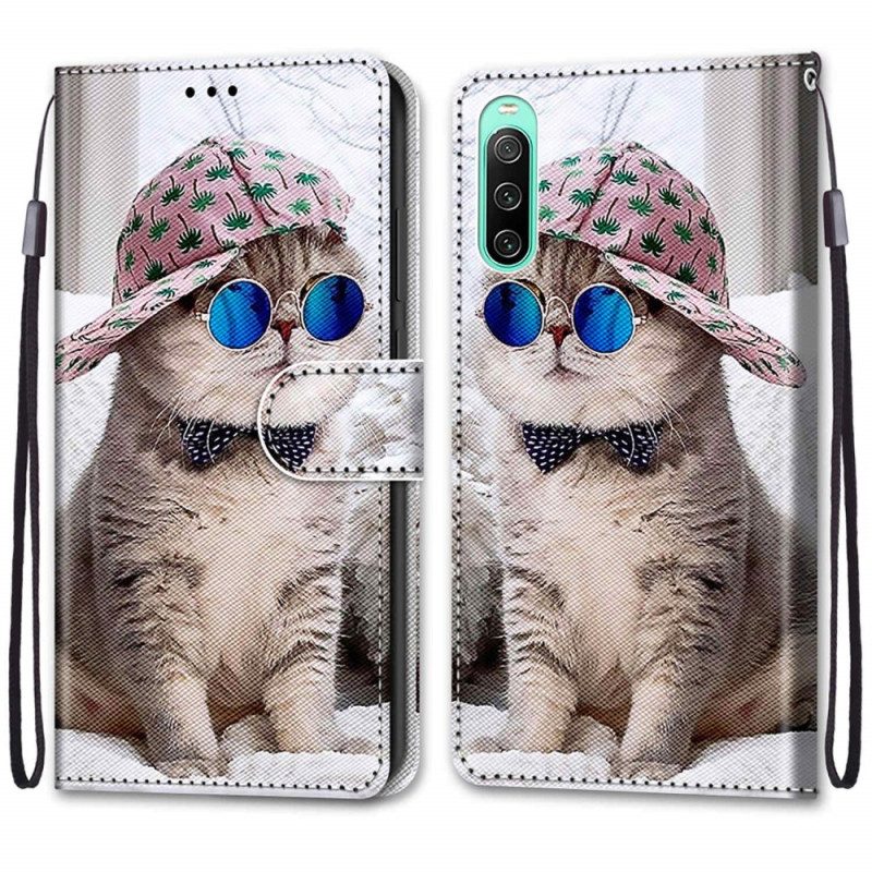 Folio-hoesje voor Sony Xperia 10 IV Met Ketting Yo Kat Met Riem