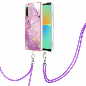 Hoesje voor Sony Xperia 10 IV Met Koord Met Marmeren Koord