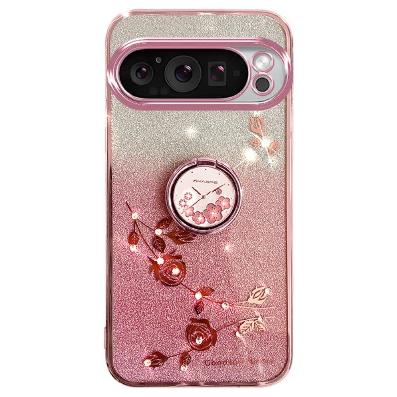 Case Hoesje Google Pixel 9 Pro Telefoonhoesje Steunring Met Bloem En Strass Kadem