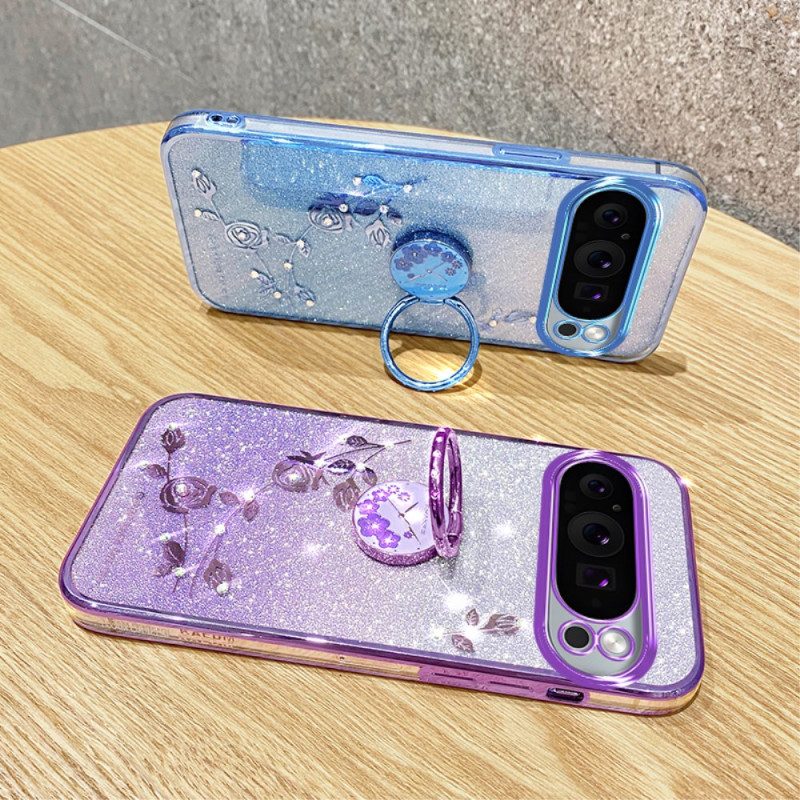 Case Hoesje Google Pixel 9 Pro Telefoonhoesje Steunring Met Bloem En Strass Kadem