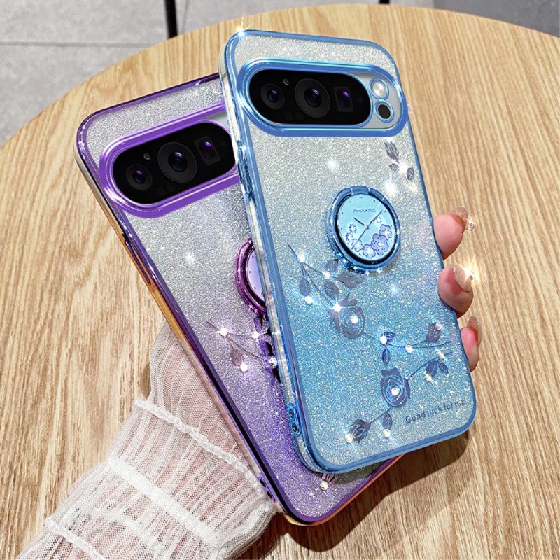 Case Hoesje Google Pixel 9 Pro Telefoonhoesje Steunring Met Bloem En Strass Kadem