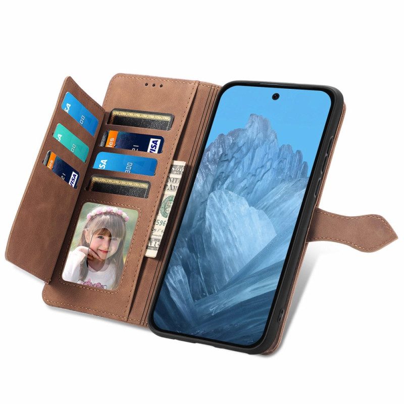 Flip Case Leren Google Pixel 9 Pro Kanten Clutch Met Riempje