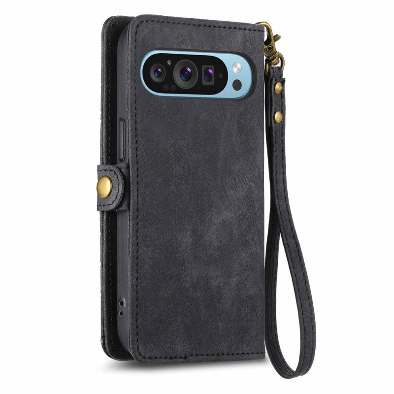 Flip Case Leren Google Pixel 9 Pro Portemonnee Met Geometrische Band