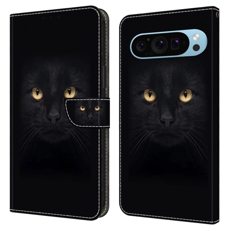 Flip Case Leren Google Pixel 9 Pro Zwarte Kat