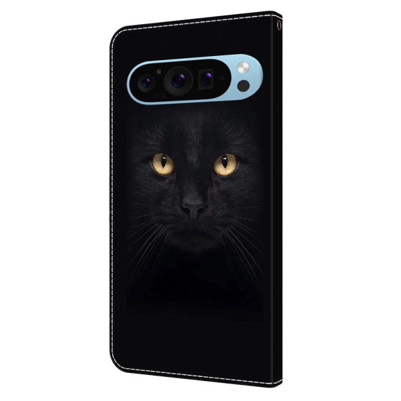 Flip Case Leren Google Pixel 9 Pro Zwarte Kat