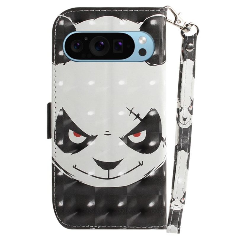 Folio-hoesje Google Pixel 9 Pro Telefoonhoesje Boze Panda Love Met Riem