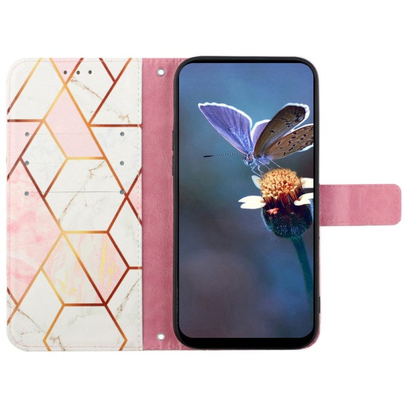 Leren Hoesje Google Pixel 9 Pro Marmeren Schouderband Bescherming Hoesje