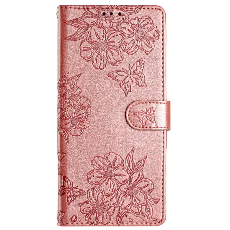 Leren Hoesje Google Pixel 9 Pro Patroon Met Vlinders En Bloemen Bescherming Hoesje